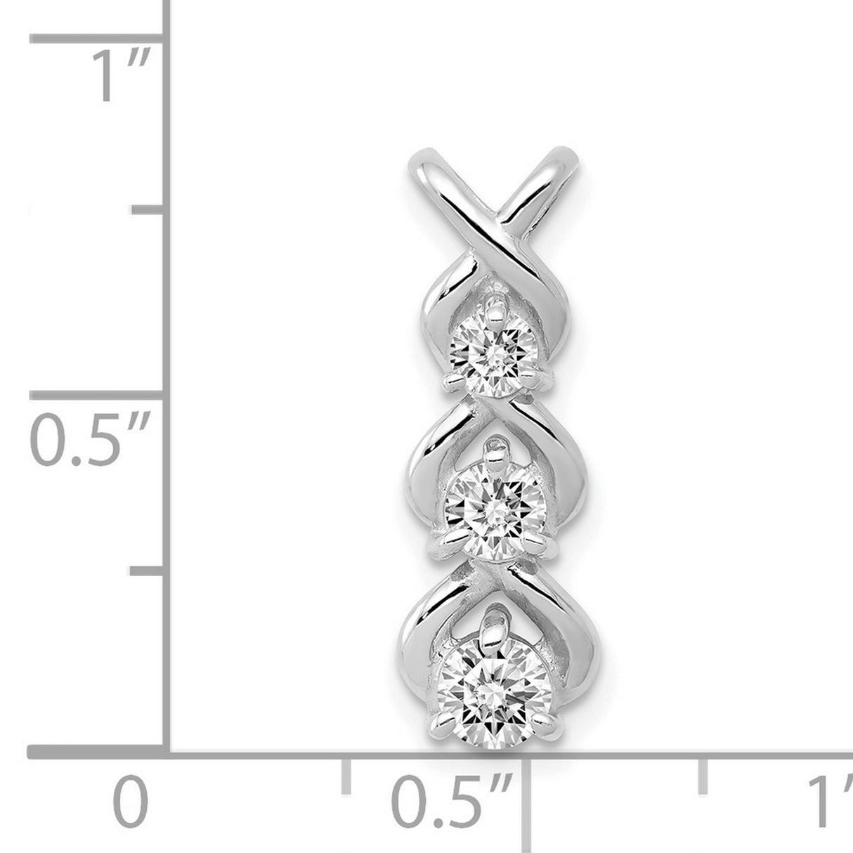 AA Diamond 3 Stone Criss-Cross Chain Slide Charm Pendant in Real 14k White Gold