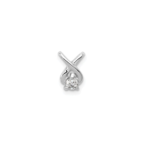 14k White Gold Diamond Pendant with Round Solitaire, X-Shape Twist Design, Minimalist Style