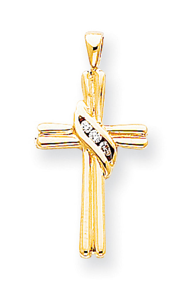 Solid AA Diamond Cross Charm Pendant in Real 14k Yellow Gold