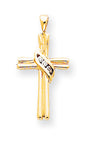 Solid AA Diamond Cross Charm Pendant in Real 14k Yellow Gold