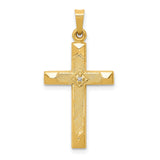 Fleur De Lis Cross 28 x 17 mm Charm Pendant in Real 14k Yellow Gold