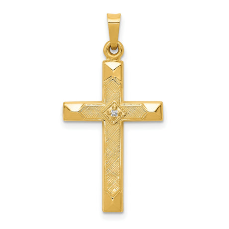 Fleur De Lis Cross 28 x 17 mm Charm Pendant in Real 14k Yellow Gold