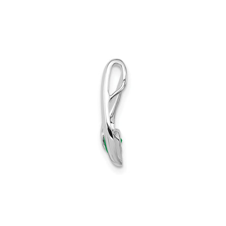 14k White Gold Pendant with Round Emerald, Open Teardrop Design, Modern Minimalist Style