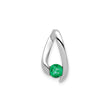 14k White Gold Pendant with Round Emerald, Open Teardrop Design, Modern Minimalist Style