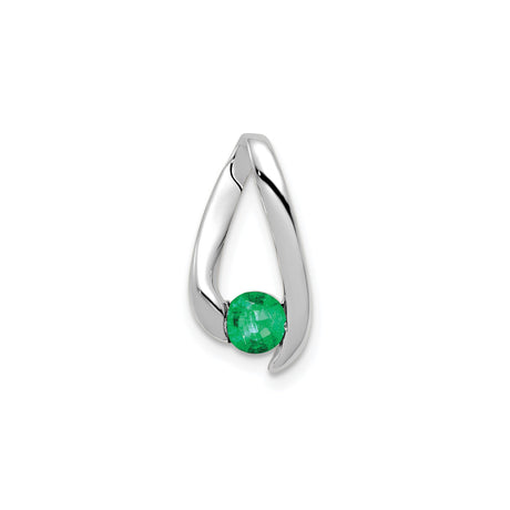 14k White Gold Pendant with Round Emerald, Open Teardrop Design, Modern Minimalist Style