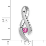 14k White Gold Ribbon Pendant with Pink Sapphire, Breast Cancer Awareness Charm for Women