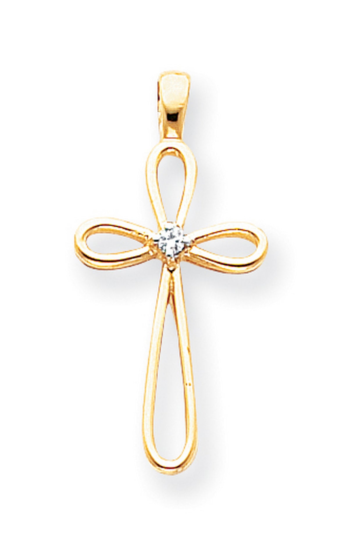 Solid AA Diamond Cross Charm Pendant in Real 14k Yellow Gold