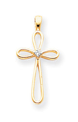 Solid AA Diamond Cross Charm Pendant in Real 14k Yellow Gold