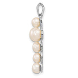 14k White Gold Cross Pendant with Cultured Pearls, Traditional Christian Design for Women