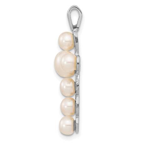14k White Gold Cross Pendant with Cultured Pearls, Traditional Christian Design for Women
