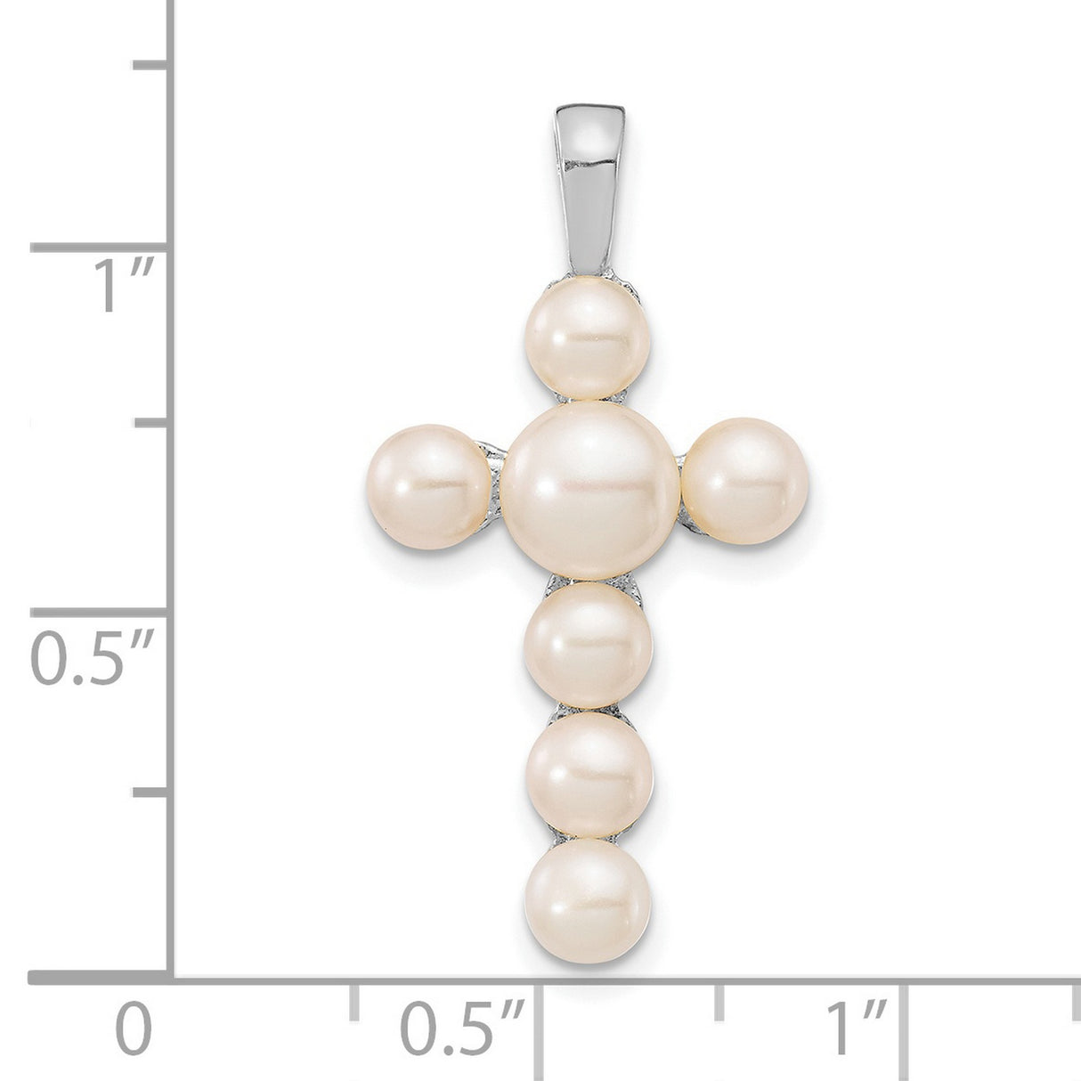 14k White Gold Cross Pendant with Cultured Pearls, Traditional Christian Design for Women