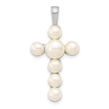 14k White Gold Cross Pendant with Cultured Pearls, Traditional Christian Design for Women