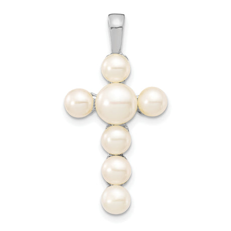 14k White Gold Cross Pendant with Cultured Pearls, Traditional Christian Design for Women