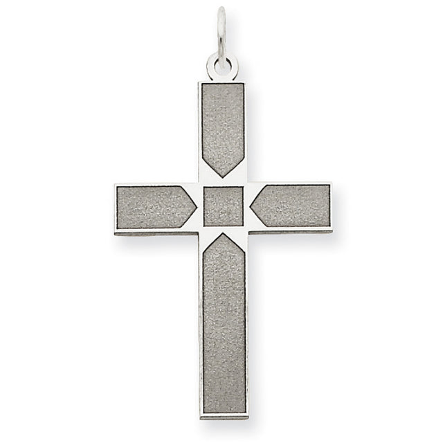 Engravable Latin Cross Charm Pendant in Real 14k White Gold