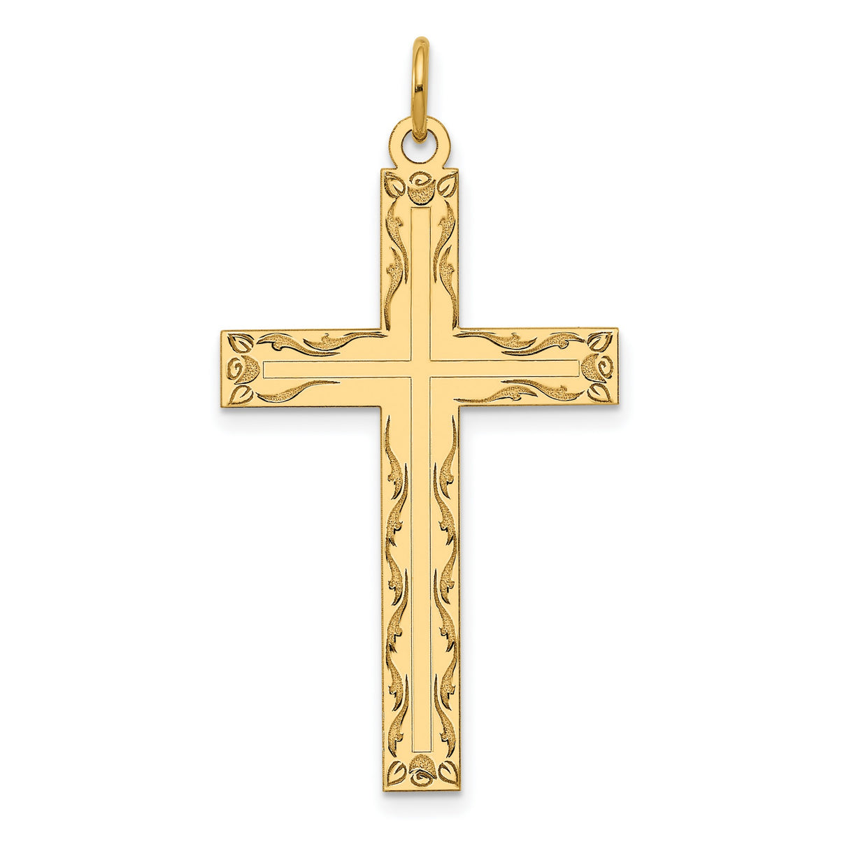 Engravable Latin Cross Charm Pendant in Real 14k Yellow Gold