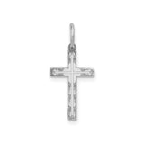 14k White Gold Cross Pendant with Textured Design, Religious Charm for Women