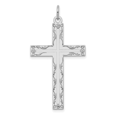 Engravable Latin Cross Charm Pendant in Real 14k White Gold