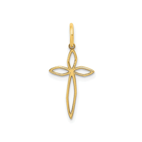 14k Yellow Gold Cross Pendant with Open Marquise Design, Dainty Religious Jewelry for Women