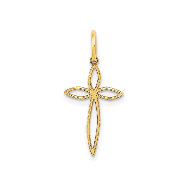 14k Yellow Gold Cross Pendant with Open Marquise Design, Dainty Religious Jewelry for Women