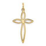 14k Yellow Gold Cross Pendant with Open Marquise Outline Design, Christian Faith Charm for Women