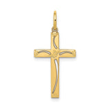 14k Yellow Gold Cross Pendant with Floral and Vine Design, Christian Religious Jewelry for Women