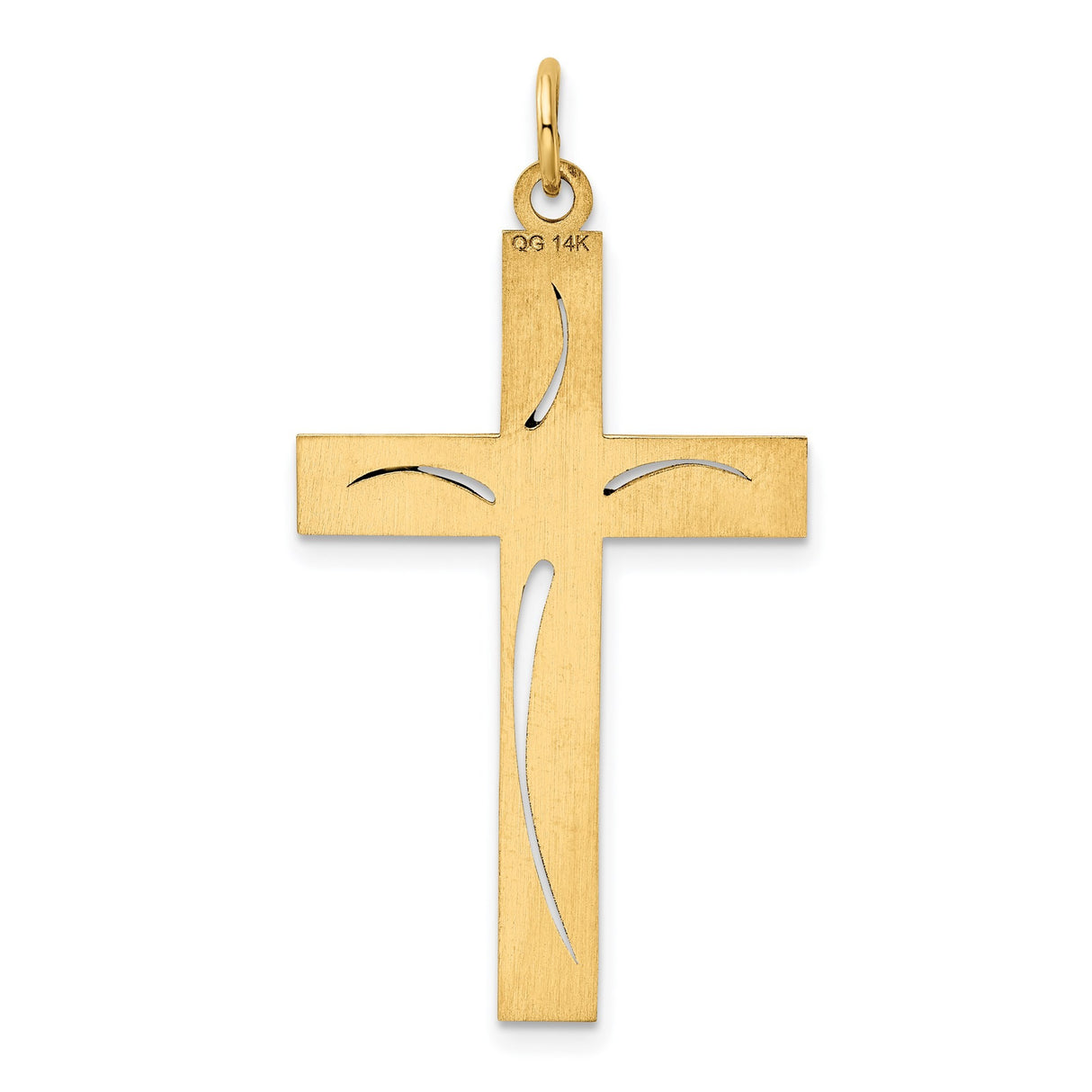 14k Yellow Gold Cross Pendant with Dove and Floral Details, Christian Religious Charm