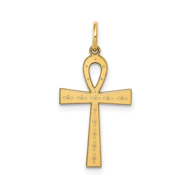 14k Yellow Gold Ankh Cross Pendant, Egyptian Symbol of Life and Eternity, Unisex Spiritual Jewelry