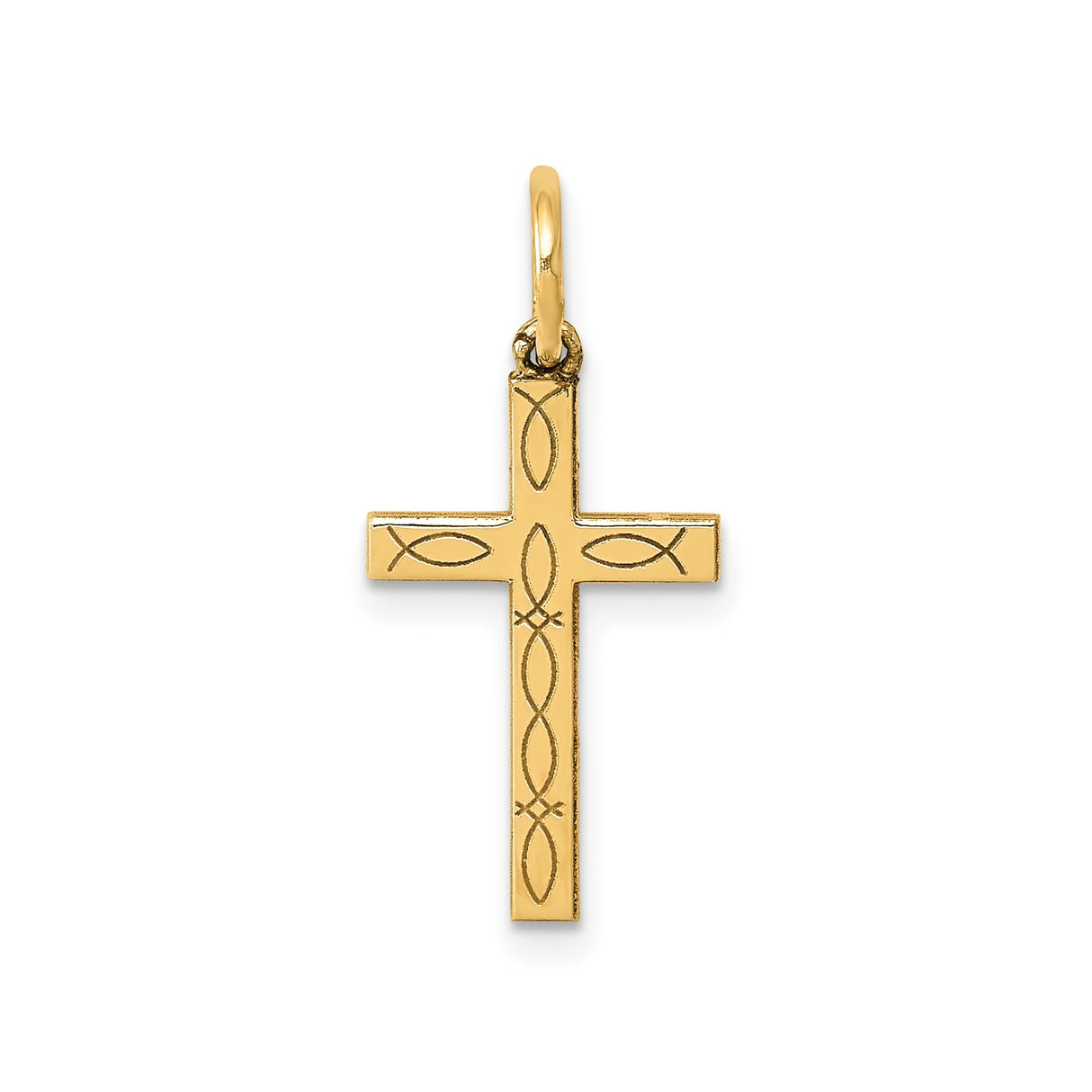14k Yellow Gold Cross Pendant with Ichthys Fish Symbol, Christian Religious Jewelry
