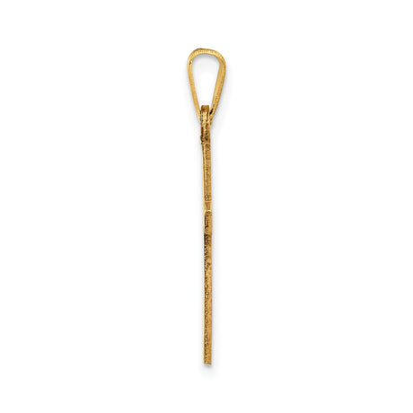 14k Yellow Gold Cross Pendant, Etched Modern Christian Design, Unisex Catholic Jewelry Charm