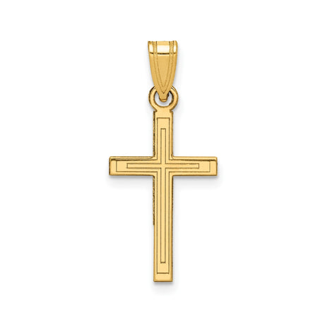 14k Yellow Gold Cross Pendant, Etched Modern Christian Design, Unisex Catholic Jewelry Charm