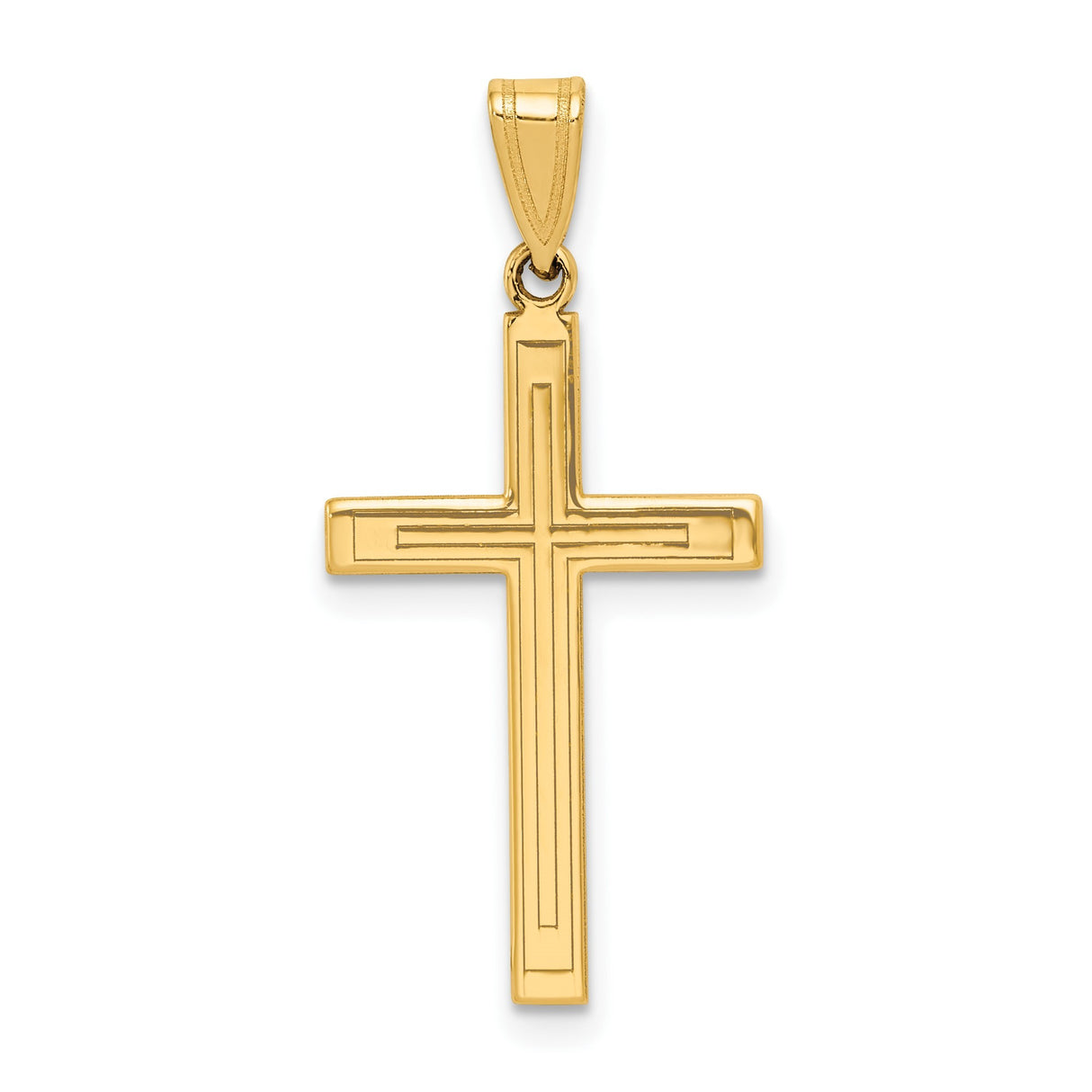 14k Yellow Gold Cross Pendant, Polished Latin Style, Christian Religious Jewelry for Men or Women