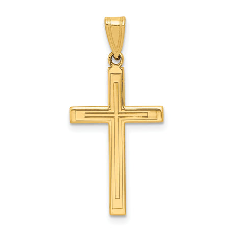 14k Yellow Gold Cross Pendant, Polished Latin Style, Christian Religious Jewelry for Men or Women