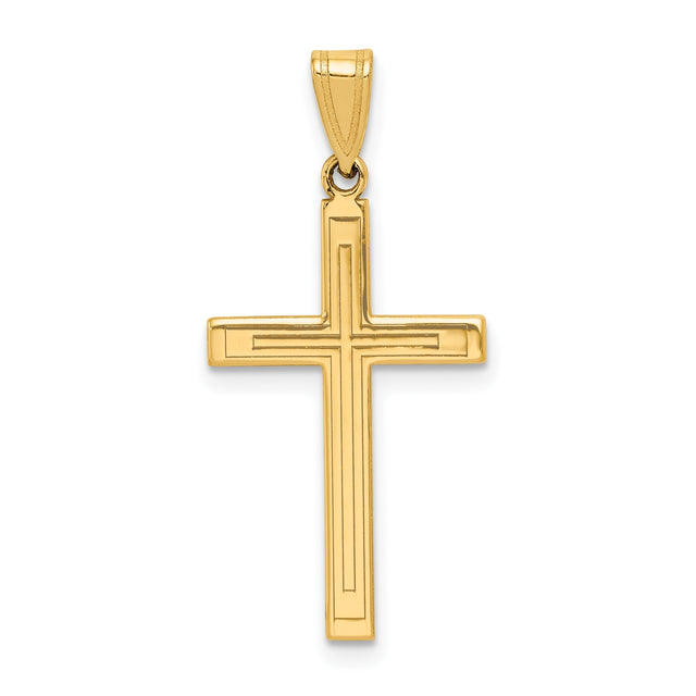 14k Yellow Gold Cross Pendant, Polished Latin Style, Christian Religious Jewelry for Men or Women