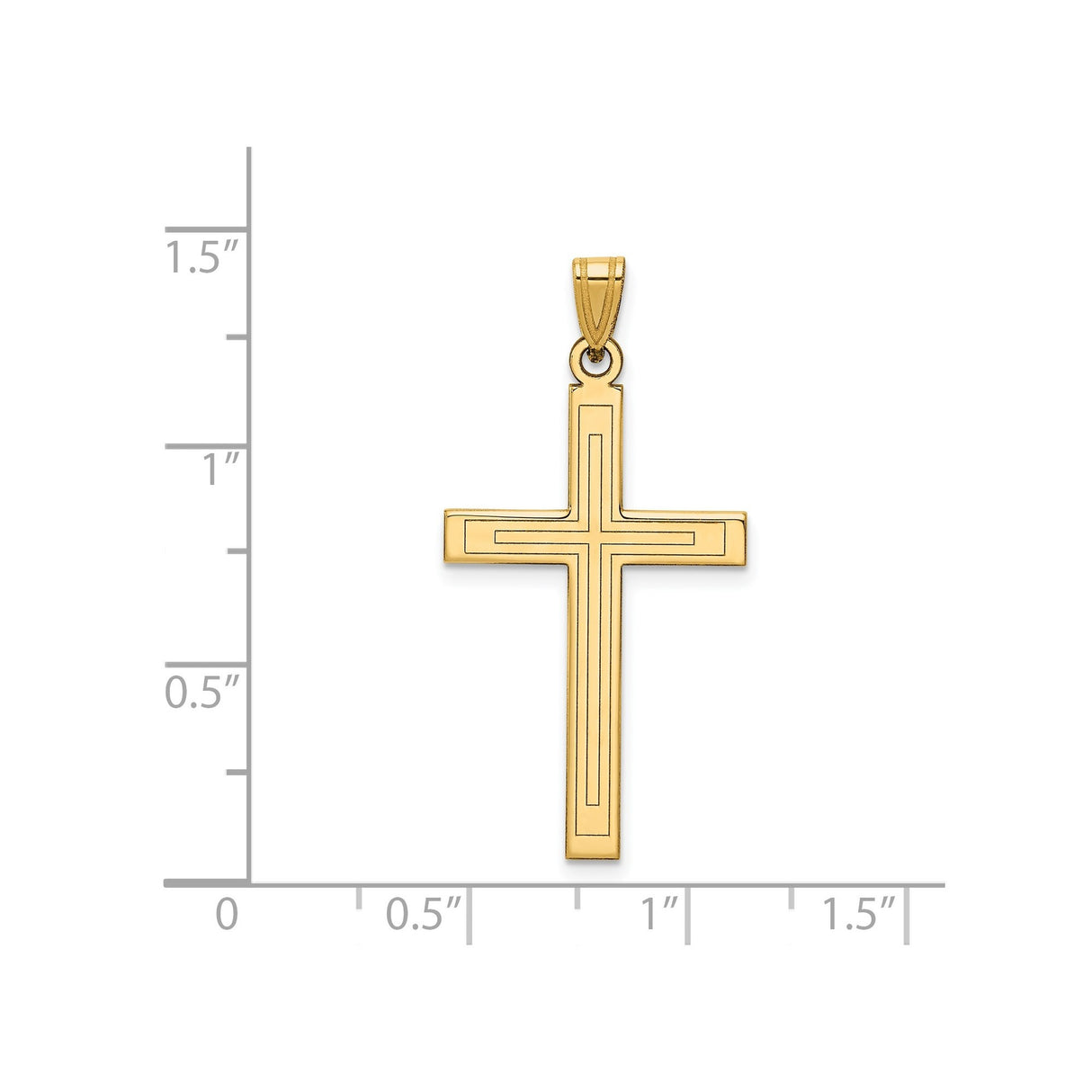 14k Yellow Gold Cross Pendant with Beveled Edge and Inner Cross Detailing for Men and Women
