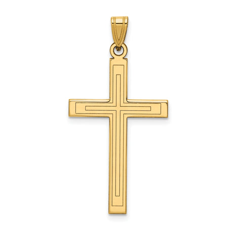 14k Yellow Gold Cross Pendant with Beveled Edge and Inner Cross Detailing for Men and Women