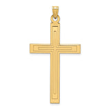 14k Yellow Gold Cross Pendant with Clean Double-Line Design, Unisex Religious Charm