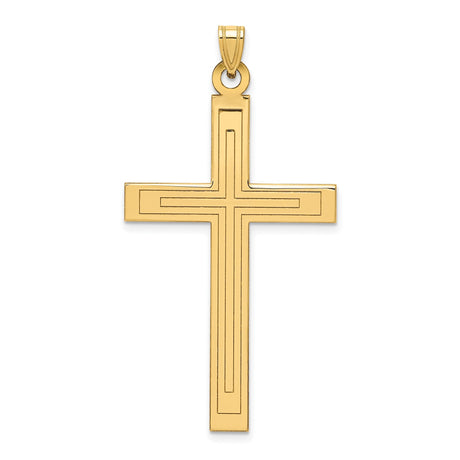 14k Yellow Gold Cross Pendant with Clean Double-Line Design, Unisex Religious Charm
