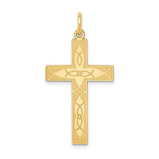 Engravable Latin Cross Charm Pendant in Real 14k Yellow Gold