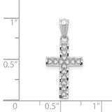 Latin Cross With Inset Hearts Charm Pendant in Real 14k White Gold