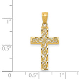 Diamond-Cut Filigree Style Latin Cross Charm Pendant in Real 14k Yellow Gold