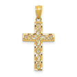 Diamond-Cut Filigree Style Latin Cross Charm Pendant in Real 14k Yellow Gold