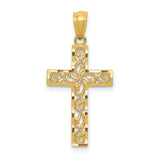 Diamond-Cut Filigree Style Latin Cross Charm Pendant in Real 14k Yellow Gold