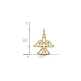 14k Yellow Gold Angel Pendant with Filigree Wings and Heart Center, Christian Jewelry