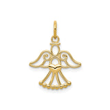 14k Yellow Gold Angel Pendant with Filigree Wings and Heart Center, Christian Jewelry