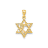 14k Yellow Gold Pendant, Star of David with Chai Symbol, Textured Finish, Jewish Heritage Jewelry