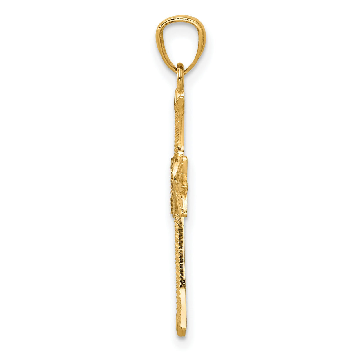 Fleur De Lis Cross With Rhodium Heart Charm Pendant in Real 14k Multi-Tone Gold