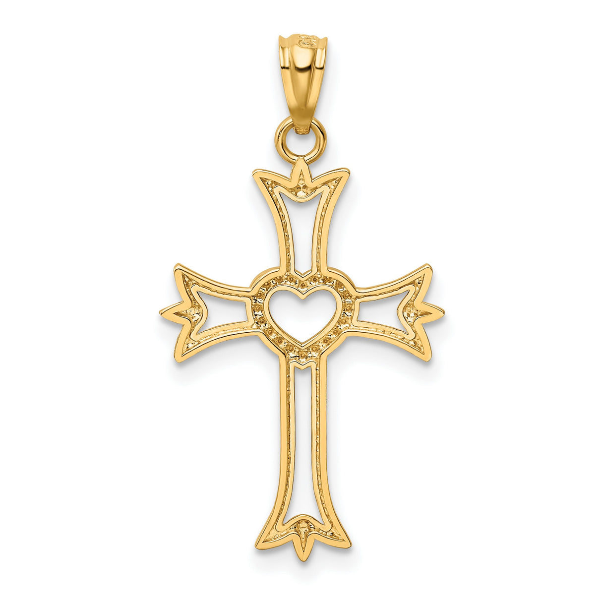 Fleur De Lis Cross With Rhodium Heart Charm Pendant in Real 14k Multi-Tone Gold