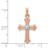Fleur De Lis Cross 20 x 14 mm Charm Pendant in Real 14k Multi-Tone Gold