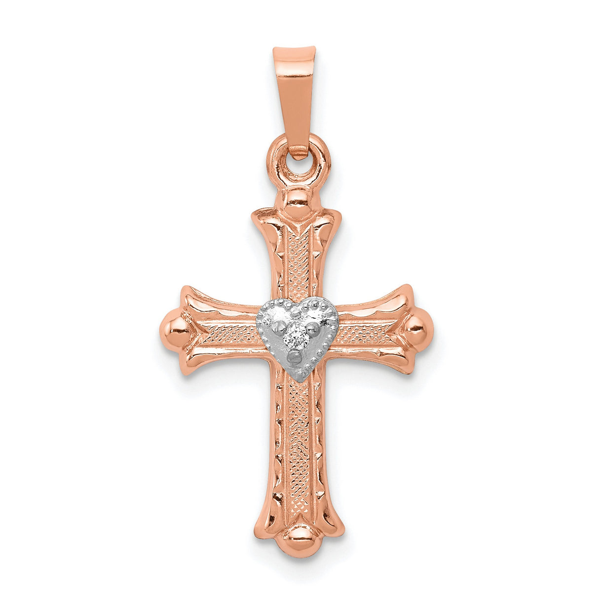 Fleur De Lis Cross 20 x 14 mm Charm Pendant in Real 14k Multi-Tone Gold