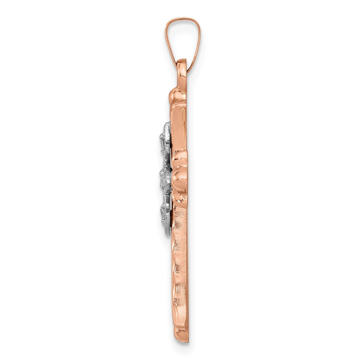 Fleur De Lis Cross 25 x 17 mm Charm Pendant in Real 14k Multi-Tone Gold